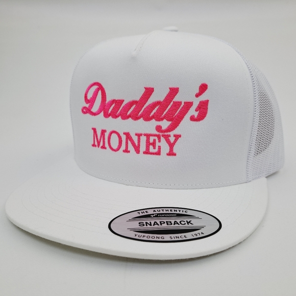"Daddy's Money But I'm Daddy" Leather Patch Trucker Hat - Snapback Baseball Cap For Men & Women, 50+ Color Options